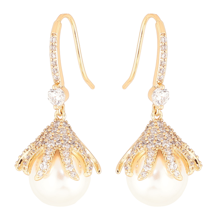 Сережки Xuping Позолота 18K французький замок «Перлинні підвіски» фото №19 Сережки Xuping Позолота 18K французький замок «Перлинні підвіски» фото №19