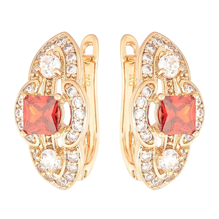 Серьги Xuping Позолота 18K английский замок Декоративный узор с красными кристаллами и инкрустацией фото №11