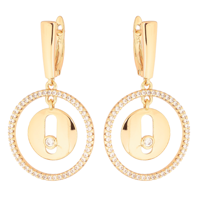 Сережки Xuping Позолота 18K англійський замок «Круглі підвіски з кристалами» фото №1