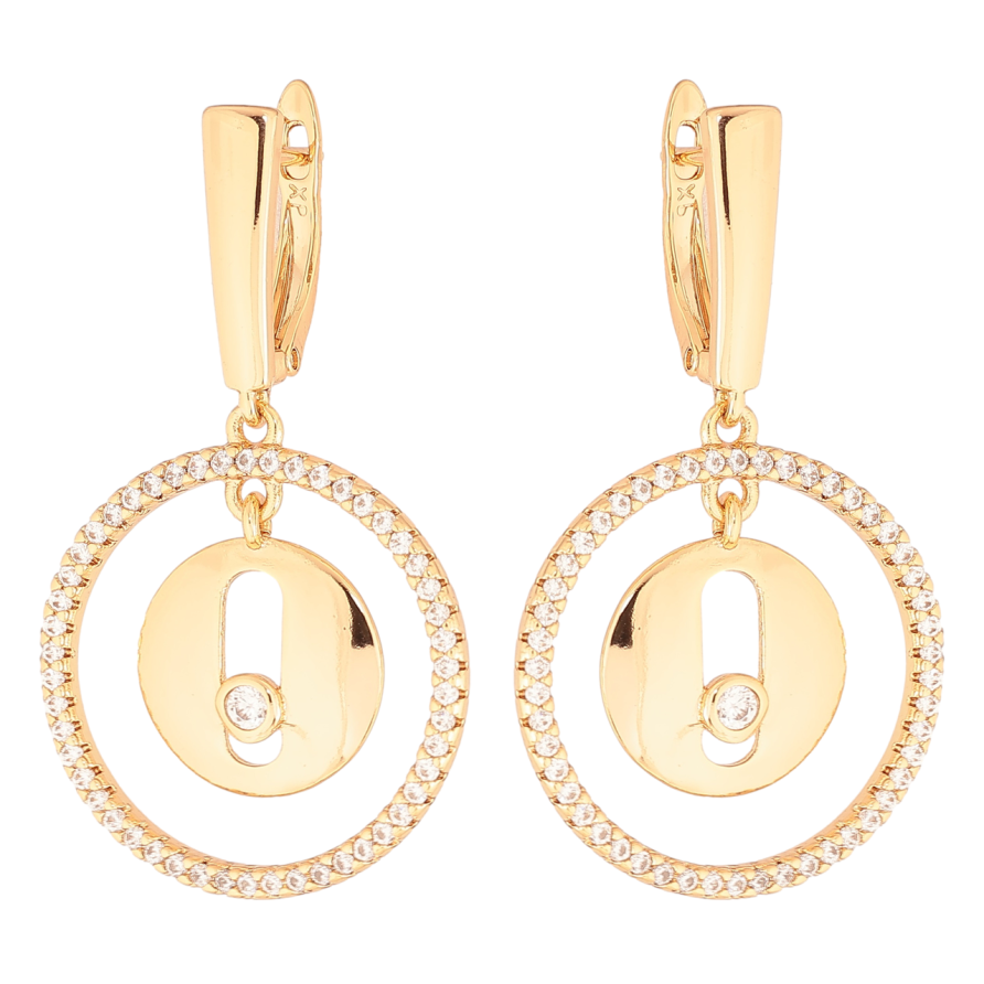 Серьги Xuping Позолота 18K английский замок Круглые подвески с кристаллами фото №1