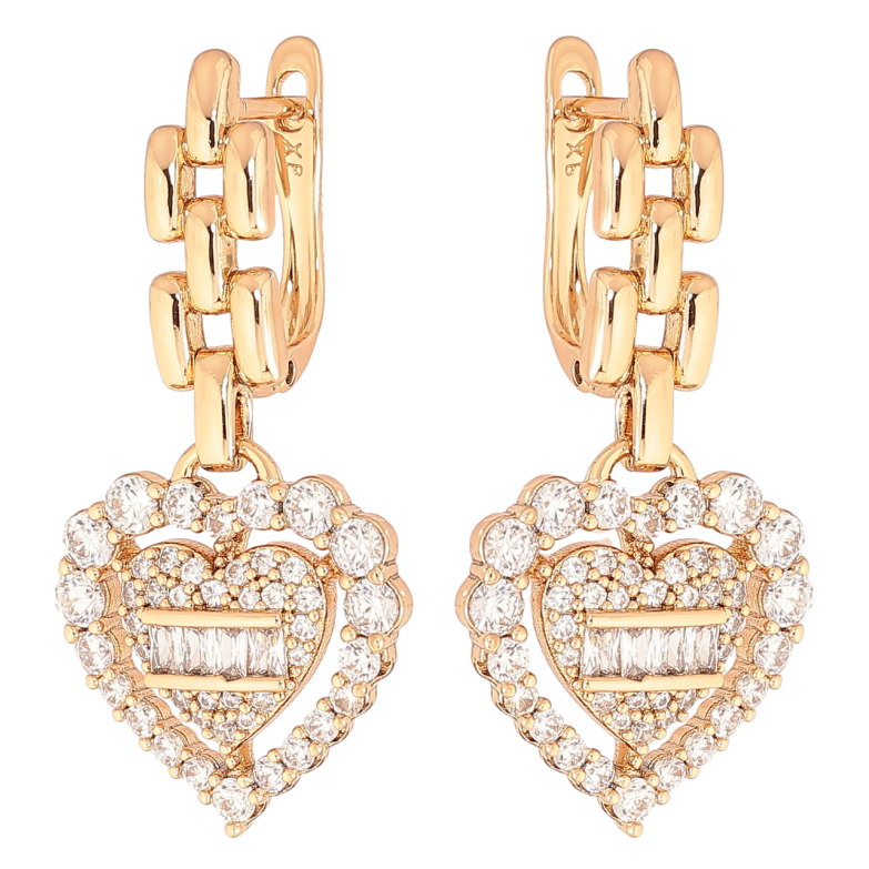 Серьги Xuping Позолота 18K английский замок Сердечки с инкрустацией кристаллами фото №1 Серьги Xuping Позолота 18K английский замок Сердечки с инкрустацией кристаллами фото №1
