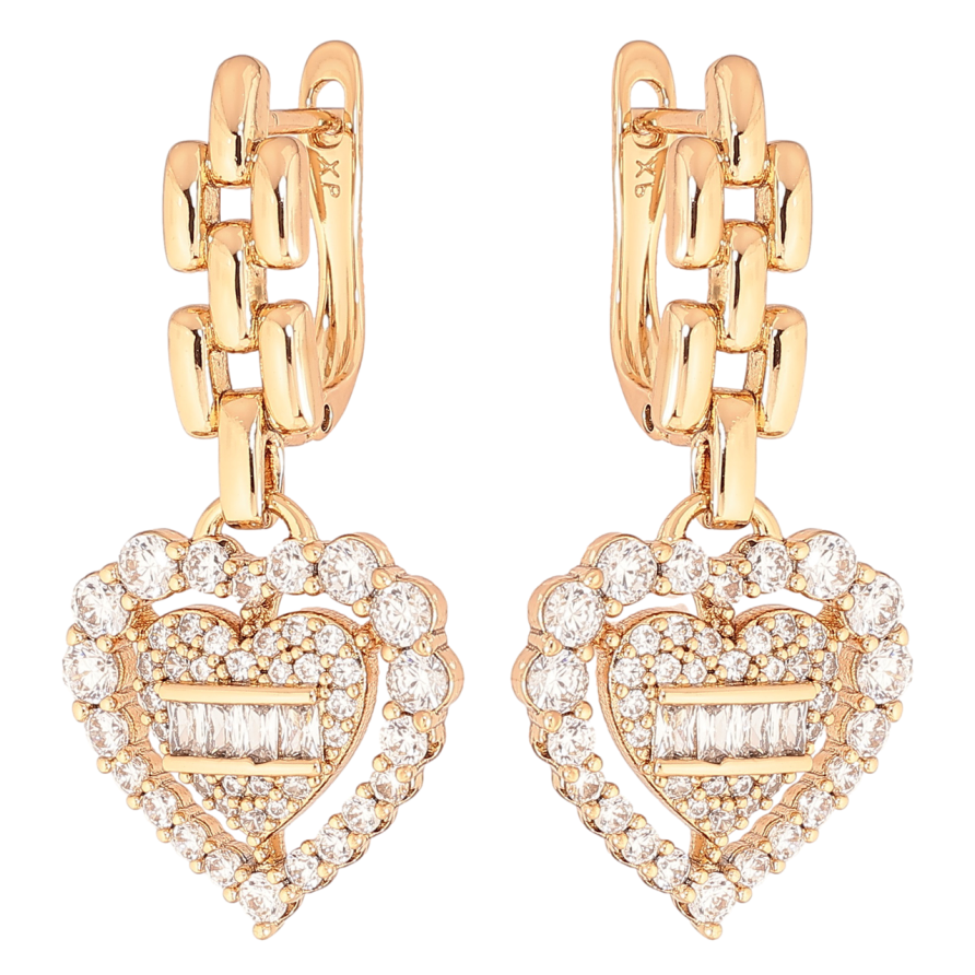 Серьги Xuping Позолота 18K английский замок Сердечки с инкрустацией кристаллами фото №1