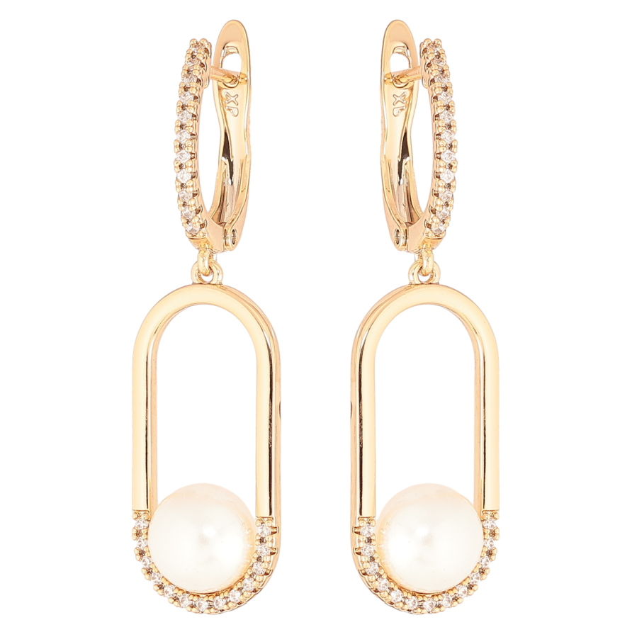 Серьги Xuping Позолота 18K английский замок Овальные подвески с кристаллами и жемчужинами фото №1