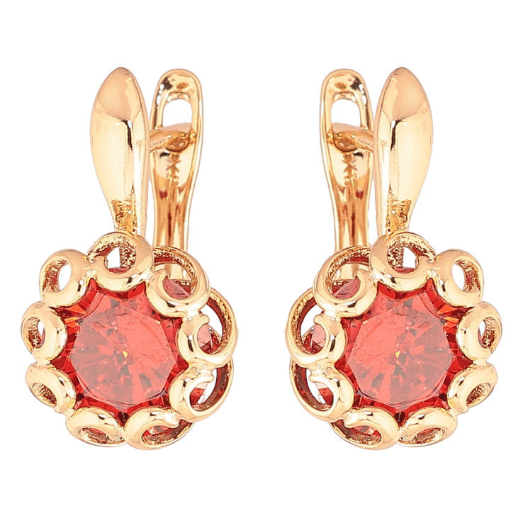 Серьги Xuping Позолота 18K английский замок Красные кристаллы в декоративной оправе фото №12