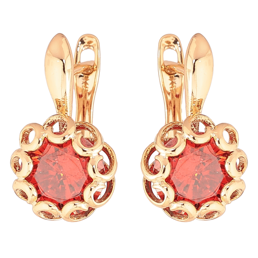 Серьги Xuping Позолота 18K английский замок Красные кристаллы в декоративной оправе фото №1