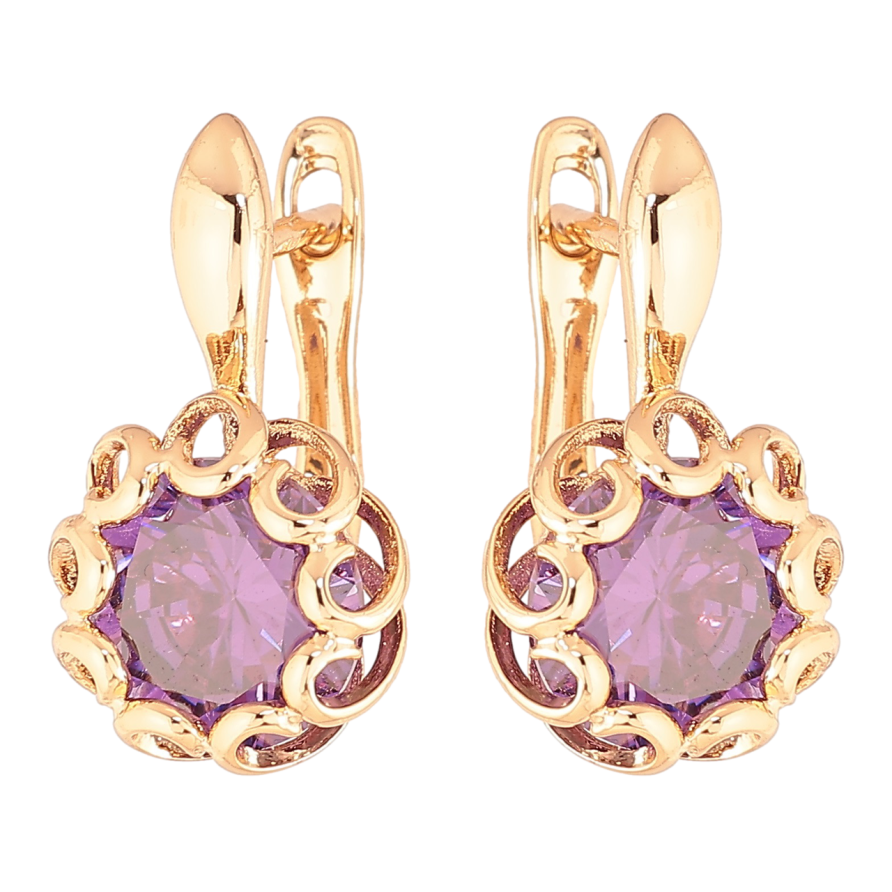 Серьги Xuping Позолота 18K английский замок Сиреневые кристаллы в декоративной оправе фото №1 Серьги Xuping Позолота 18K английский замок Сиреневые кристаллы в декоративной оправе фото №1