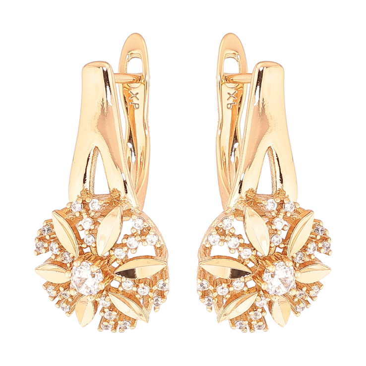 Серьги Xuping Позолота 18K английский замок Цветочки с кристаллами фото №5