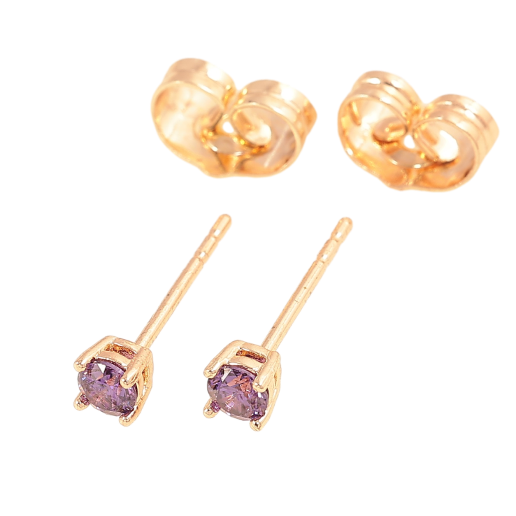 Серьги Xuping M&L Цвет 18K пусеты Сиреневые кристаллы в 4-х крапановой оправе ø 3мм фото №2