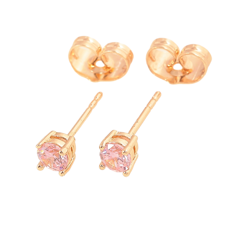 Сережки Xuping M&L Колір 18K пусети «Рожеві кристали в 4-х крапановій оправі» ø 4мм фото №1