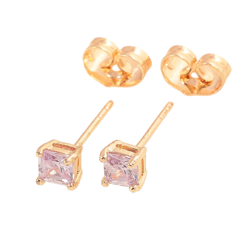 Серьги Xuping M&L Цвет 18K пусеты Сиреневые кристаллы в 4-х крапановой оправе 4х4мм фото №1