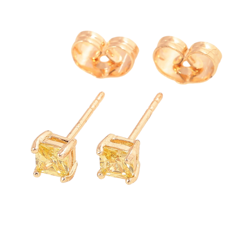 Серьги Xuping M&L Цвет 18K пусеты Желтые кристаллы в 4-х крапановой оправе 4х4мм фото №3