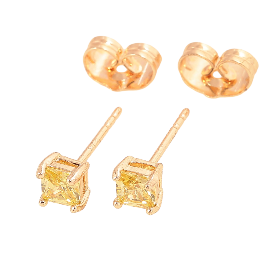 Серьги Xuping M&L Цвет 18K пусеты Желтые кристаллы в 4-х крапановой оправе 4х4мм фото №1