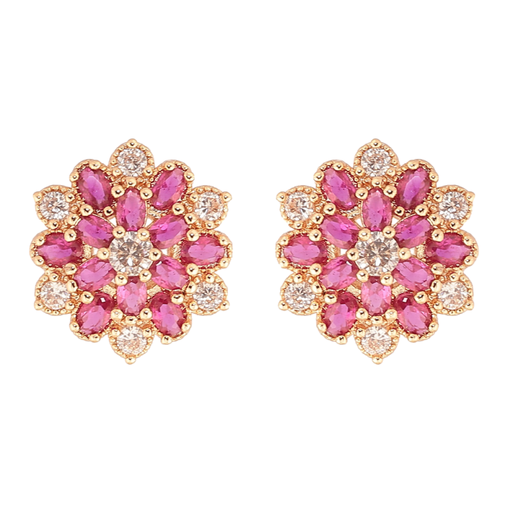 Серьги Xuping M&L Цвет 18K пусеты Цветочки из бело-розовых кристаллов фото №6