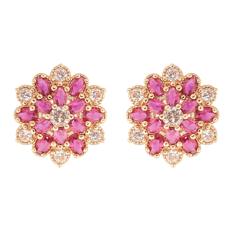 Серьги Xuping M&L Цвет 18K пусеты Цветочки из бело-розовых кристаллов фото №1