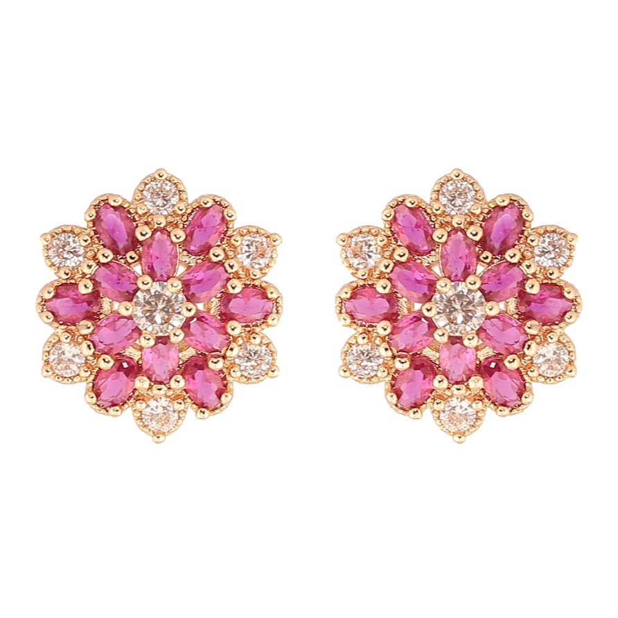 Серьги Xuping M&L Цвет 18K пусеты Цветочки из бело-розовых кристаллов фото №1