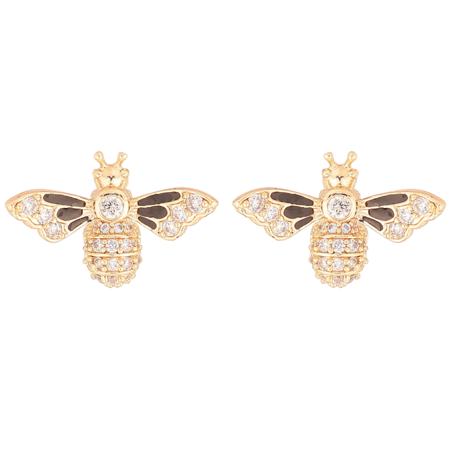 Серьги Xuping M&L Цвет 18K пусеты Мушки с инкрустацией кристаллами и черной эмалью фото №1