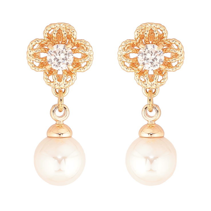 Серьги Xuping M&L Цвет 18K пусеты Цветочки с жемчужными подвесками фото №16