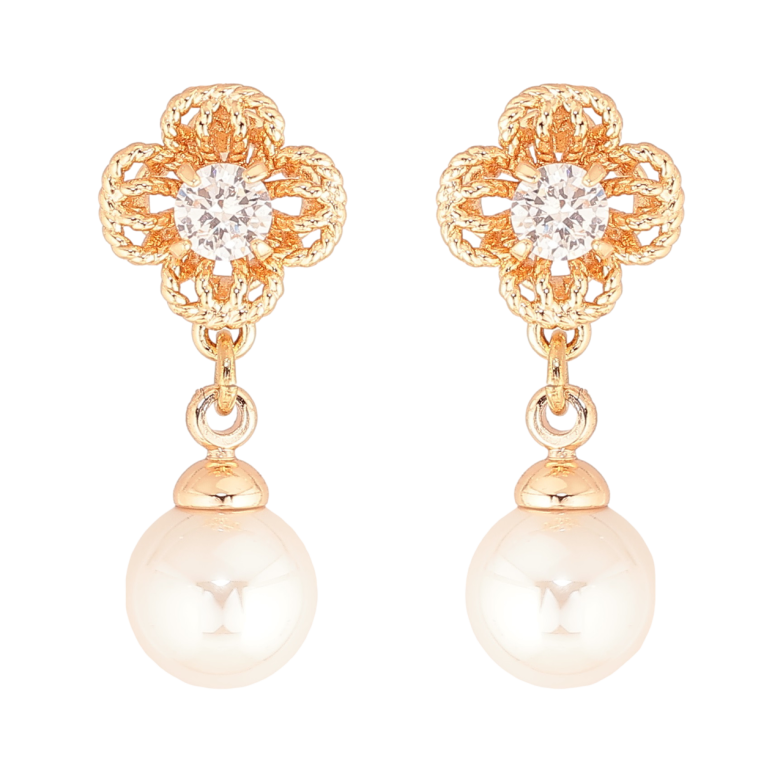 Серьги Xuping M&L Цвет 18K пусеты Цветочки с жемчужными подвесками фото №3