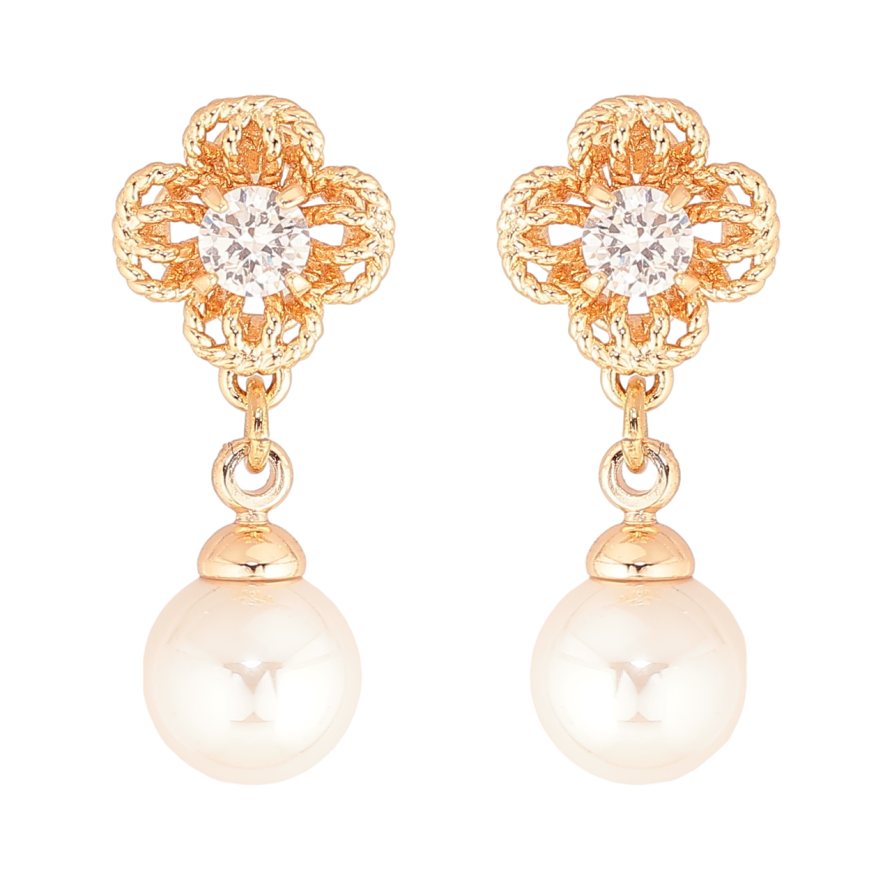 Серьги Xuping M&L Цвет 18K пусеты Цветочки с жемчужными подвесками фото №1