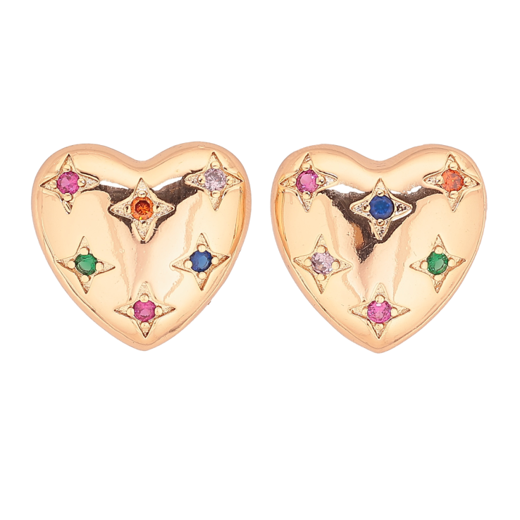 Серьги Xuping M&L Цвет 18K пусеты Сердечки с разноцветными кристаллами фото №7