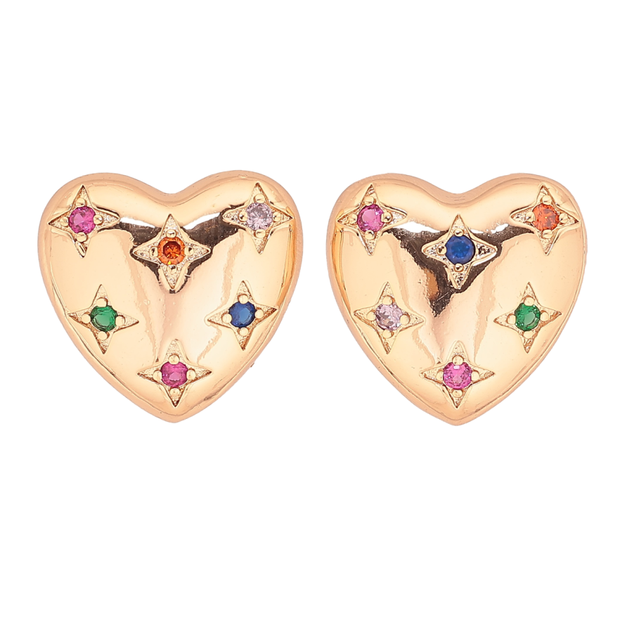 Серьги Xuping M&L Цвет 18K пусеты Сердечки с разноцветными кристаллами фото №1