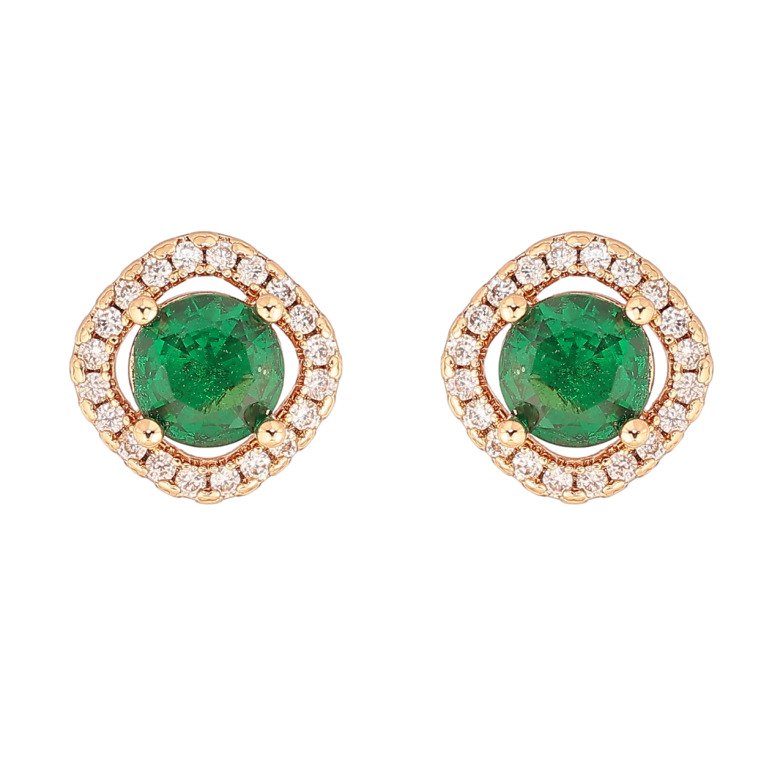 Серьги Xuping M&L Цвет 18K пусеты Зеленые кристаллы в обрамлении фото №1