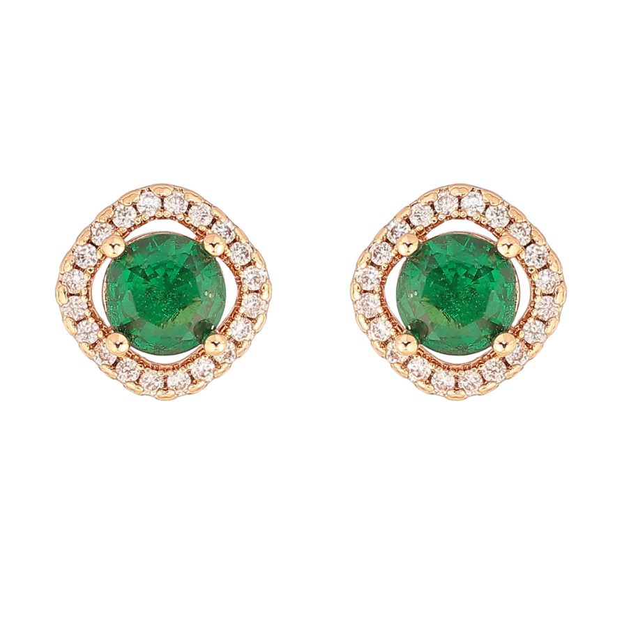 Серьги Xuping M&L Цвет 18K пусеты Зеленые кристаллы в обрамлении фото №1