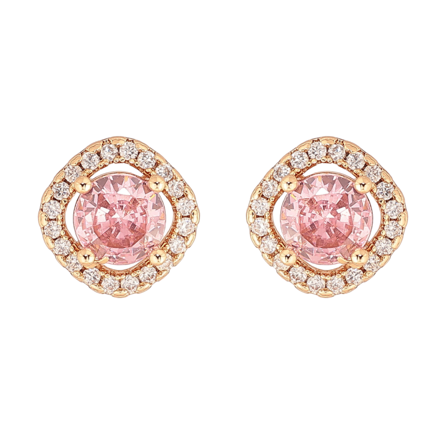 Серьги Xuping M&L Цвет 18K пусеты Розовые кристаллы в обрамлении фото №1