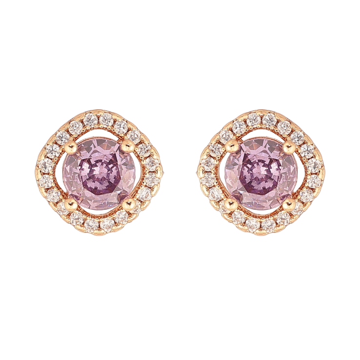 Серьги Xuping M&L Цвет 18K пусеты Сиреневые кристаллы в обрамлении фото №17