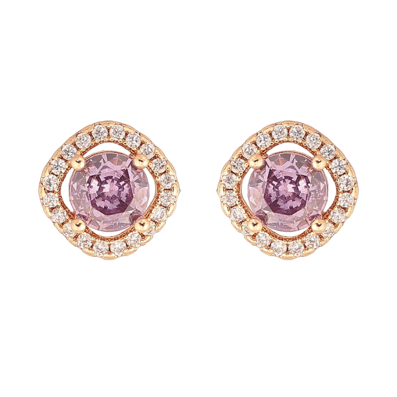 Серьги Xuping M&L Цвет 18K пусеты Сиреневые кристаллы в обрамлении фото №1