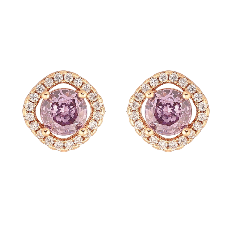 Серьги Xuping M&L Цвет 18K пусеты Сиреневые кристаллы в обрамлении фото №1