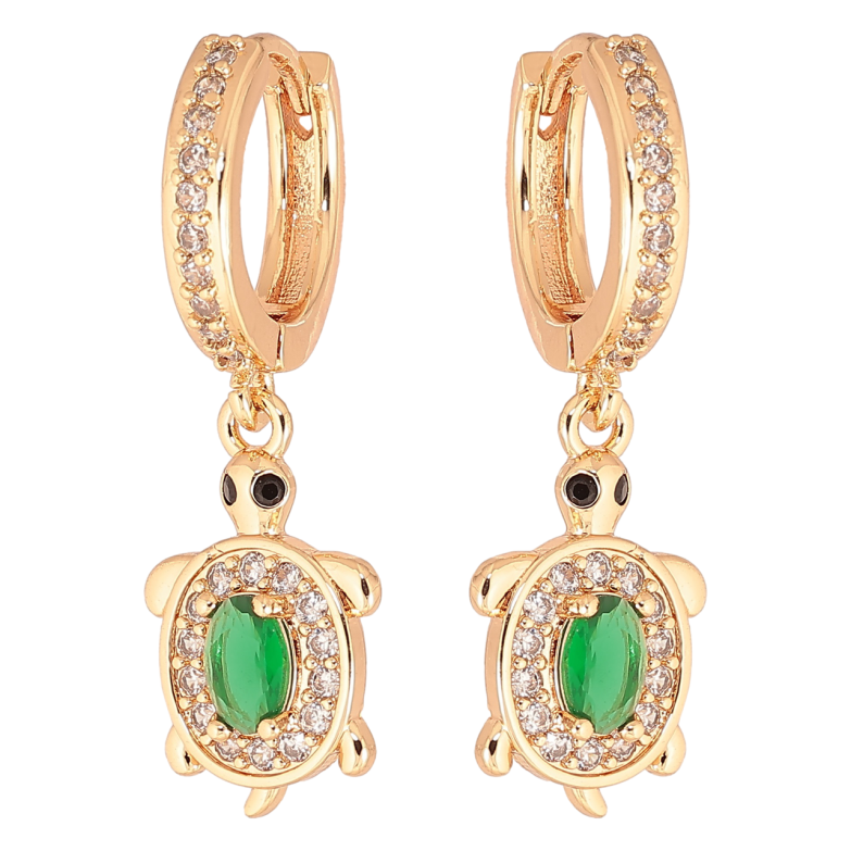 Сережки Xuping M&L Колір 18K підвіски на колечках «Черепашки з зеленими кристалами» фото №2