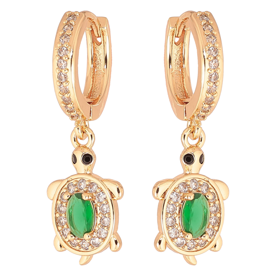 Сережки Xuping M&L Колір 18K підвіски на колечках «Черепашки з зеленими кристалами» фото №1
