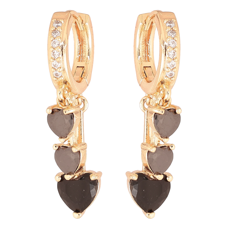 Сережки Xuping M&L Колір 18K підвіски на колечках «Чорні кришталеві сердечка» фото №1