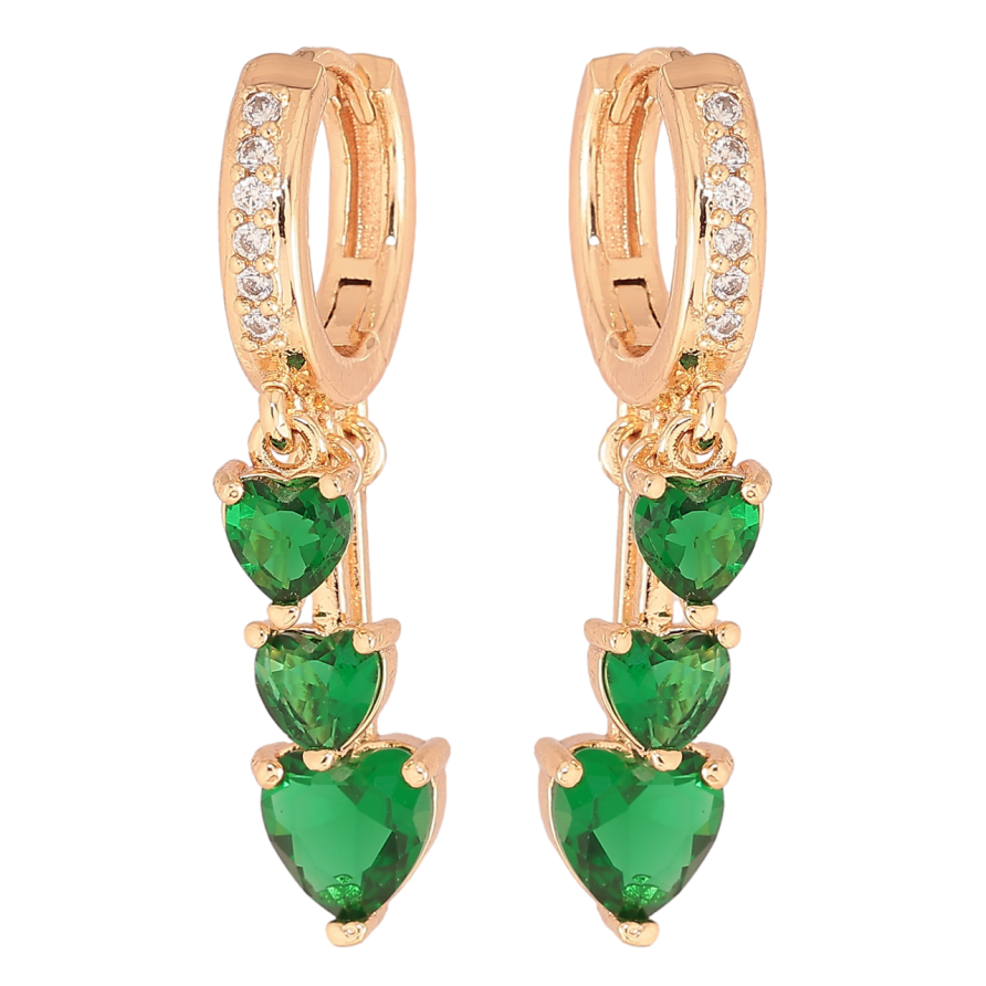 Сережки Xuping M&L Колір 18K підвіски на колечках «Зелені кришталеві сердечка» фото №1