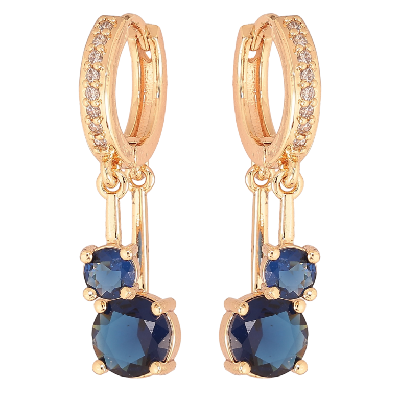 Серьги Xuping M&L Цвет 18K подвески на колечках Два синих кристалла фото №1