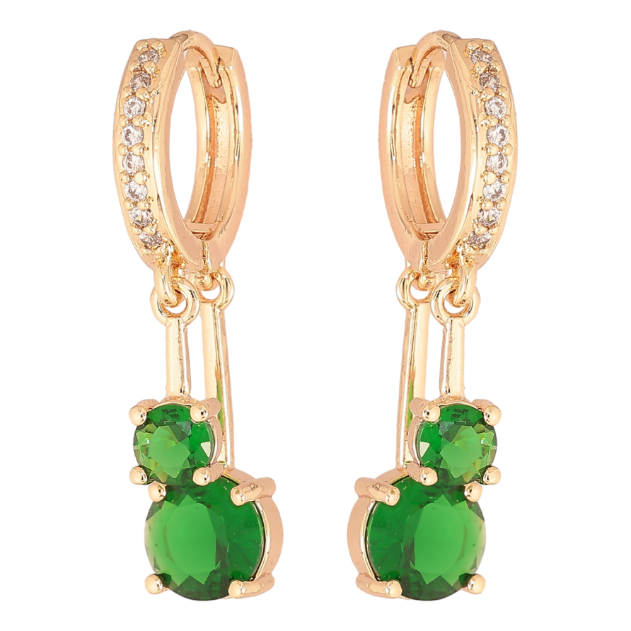 Серьги Xuping M&L Цвет 18K подвески на колечках Два зеленых кристалла фото №1