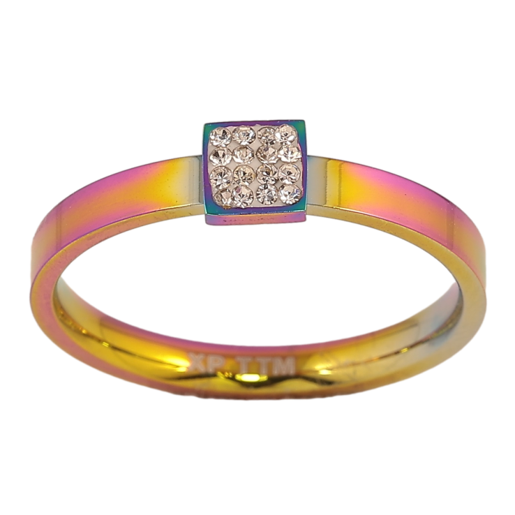 Каблучка Xuping TTM Stainless Steel Колір Хамелеон «Квадрат з кристалами фото №23