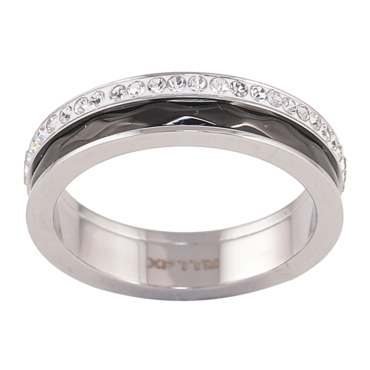 Кольцо Xuping TTM Stainless Steel Цвет Родий Дорожка кристаллов и черной вставкой, ш 5мм фото №25