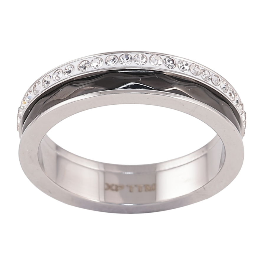 Кольцо Xuping TTM Stainless Steel Цвет Родий Дорожка кристаллов и черной вставкой, ш 5мм фото №1