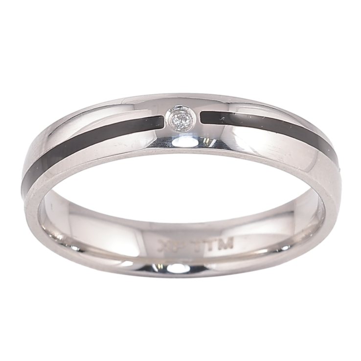 Каблучка Xuping TTM Stainless Steel Колір Родій Чорна смуга з кристалом, шир. 4мм фото №4