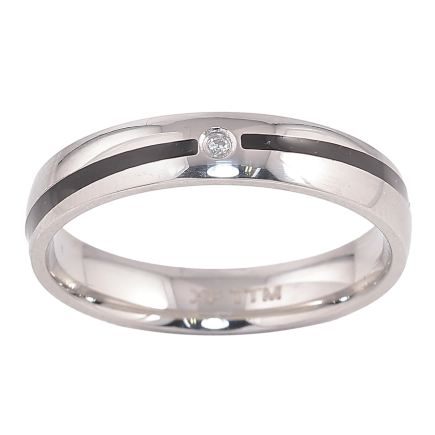 Каблучка Xuping TTM Stainless Steel Колір Родій Чорна смуга з кристалом, шир. 4мм фото №1