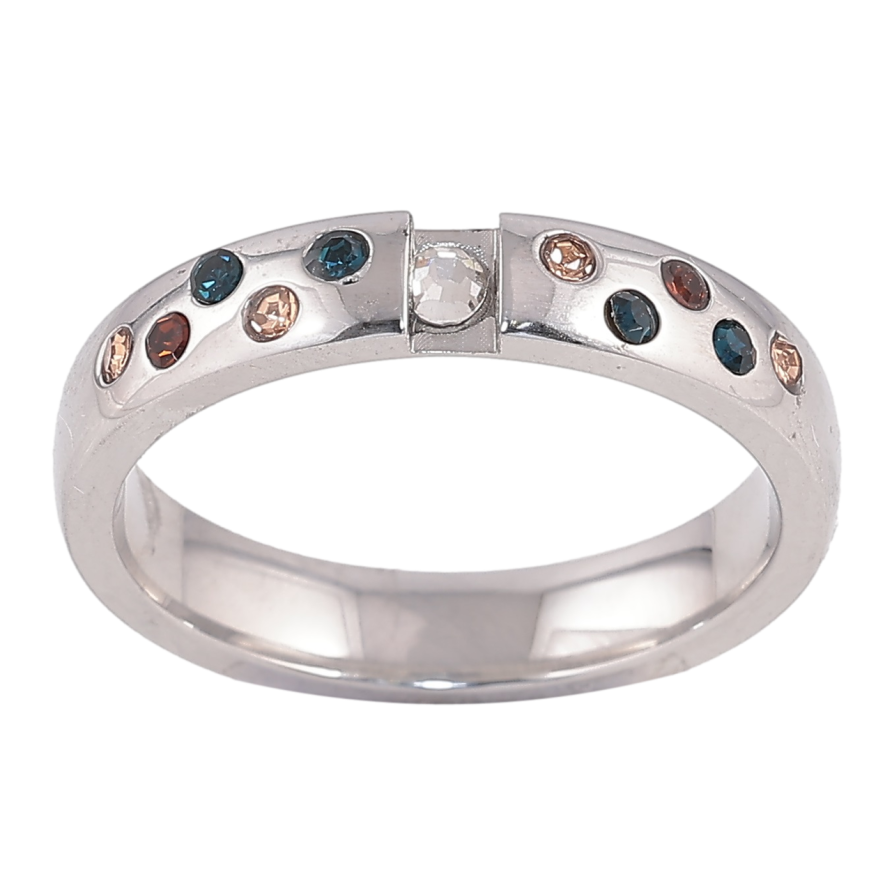 Каблучка Xuping TTM Stainless Steel Колір Родій Вставки різнокольорових кристалів, шир. 4мм фото №1