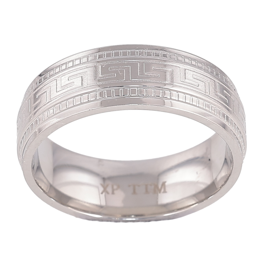 Каблучка Xuping TTM Stainless Steel Колір Родій «Грецький орнамент, шир. 7мм» фото №1