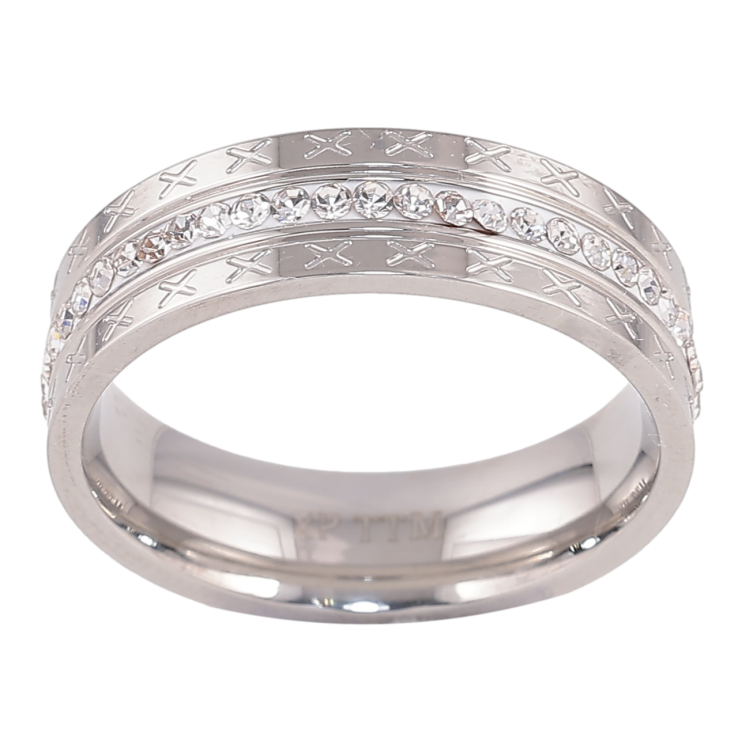 Каблучка Xuping TTM Stainless Steel Колір Родій «Візерунок з кристалами, шир. 6мм» фото №16