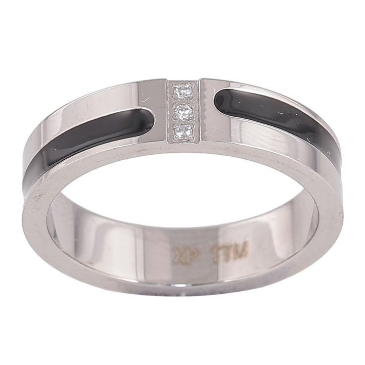 Каблучка Xuping TTM Stainless Steel Колір Родій «Смуги чорної емалі та кристали, шир. 5мм» фото №24