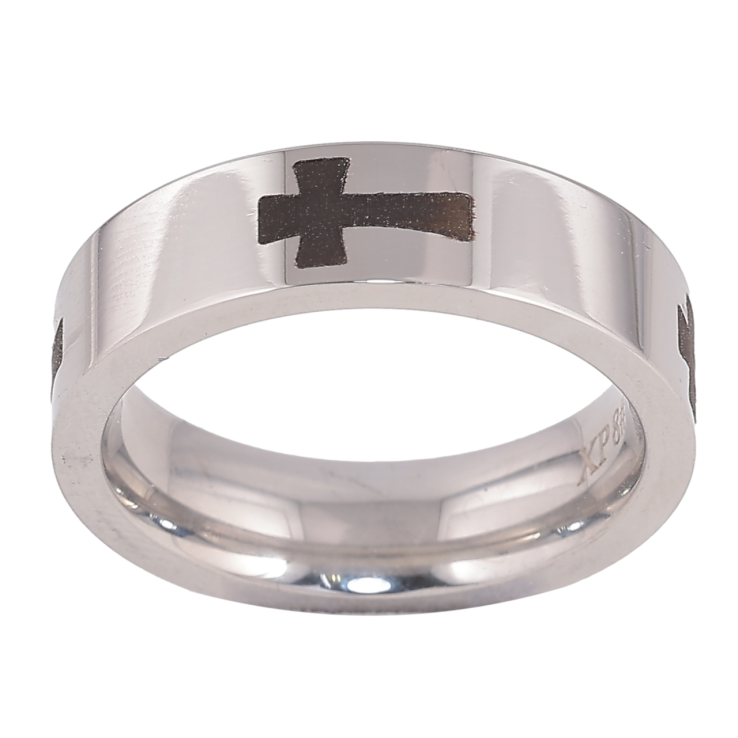 Каблучка Xuping TTM Stainless Steel Колір Родій Хрестики чорною емаллю, шир. 6мм фото №5