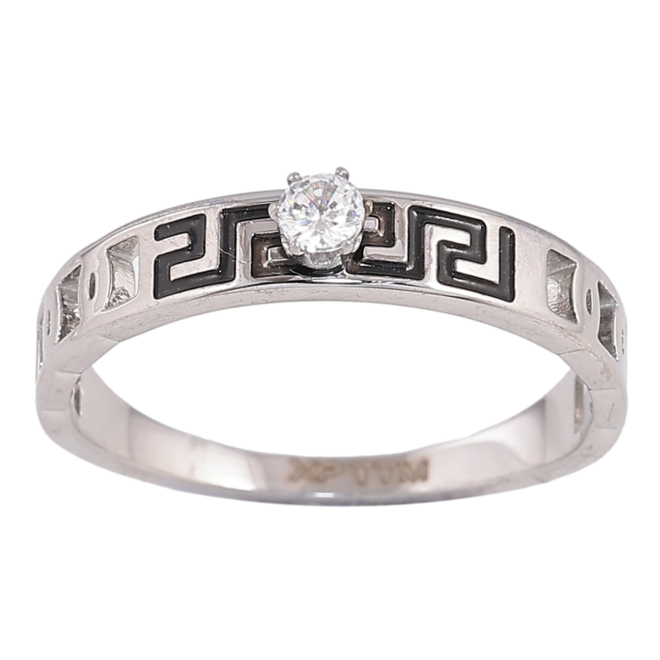 Каблучка Xuping TTM Stainless Steel Колір Родій «Грецький візерунок з кристалом» фото №10