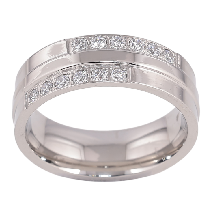 Каблучка Xuping TTM Stainless Steel Колір Родій «Доріжки кристалів, шир. 7мм» фото №6