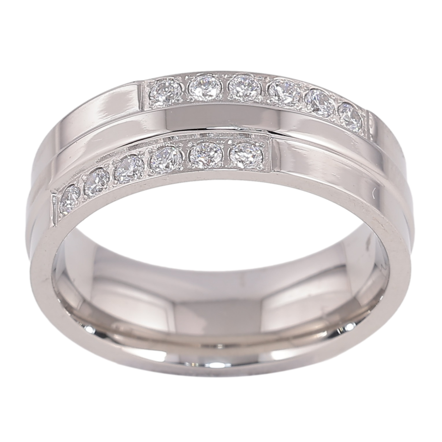 Кольцо Xuping TTM Stainless Steel Цвет Родий Дорожки кристаллов, шир. 7мм фото №1